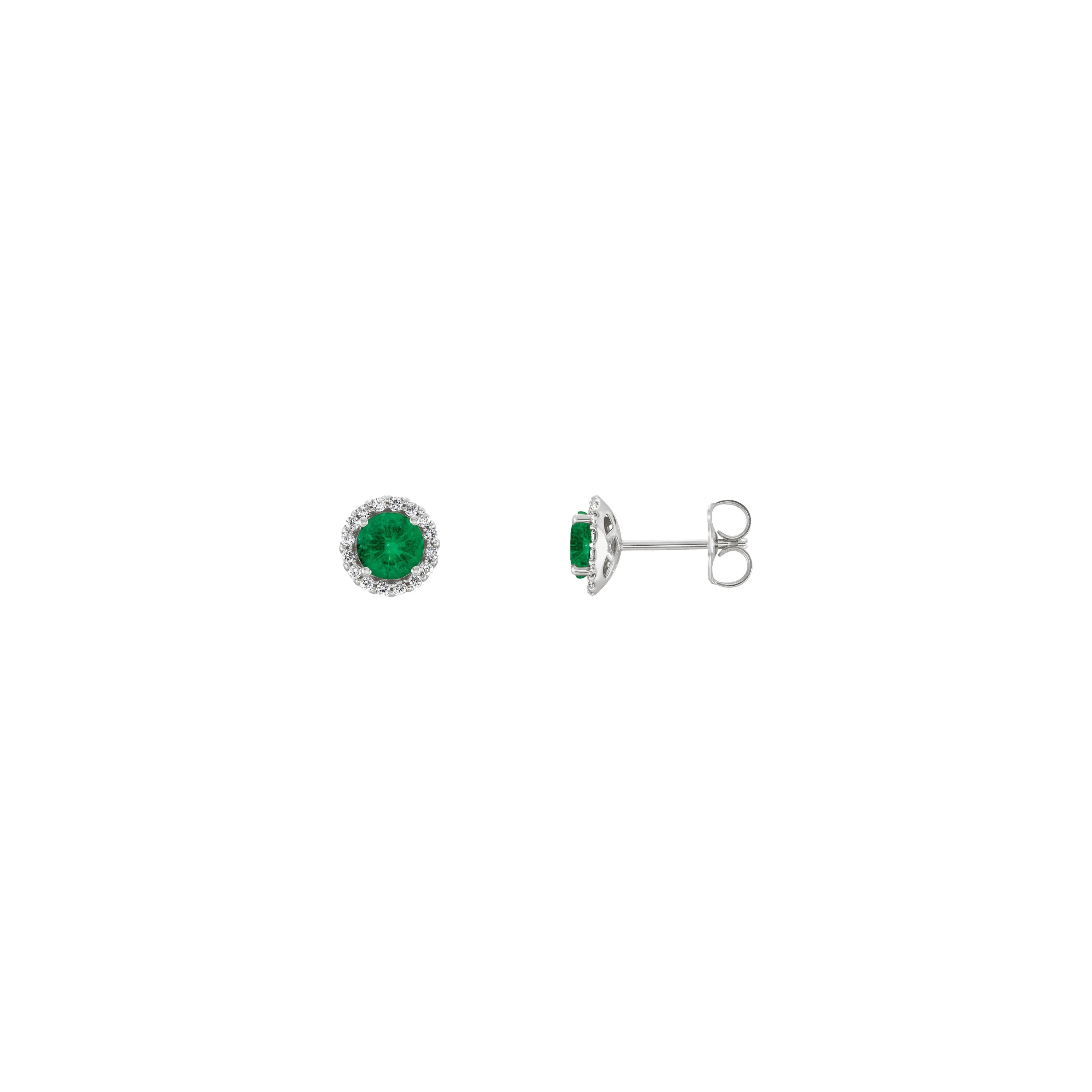 5 mm Round Emerald and Diamond Halo Stud Earrings
