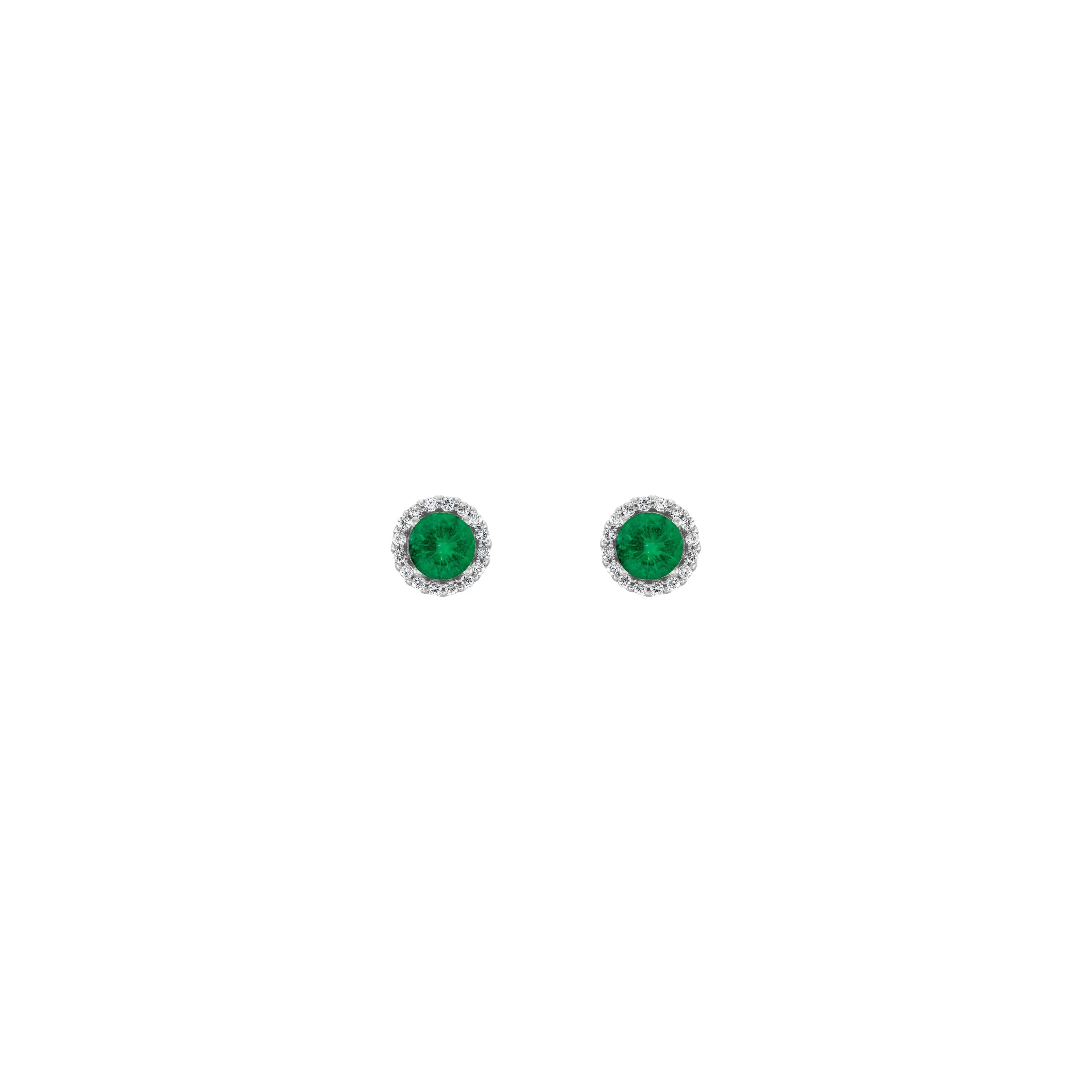 5 mm Round Emerald and Diamond Halo Stud Earrings