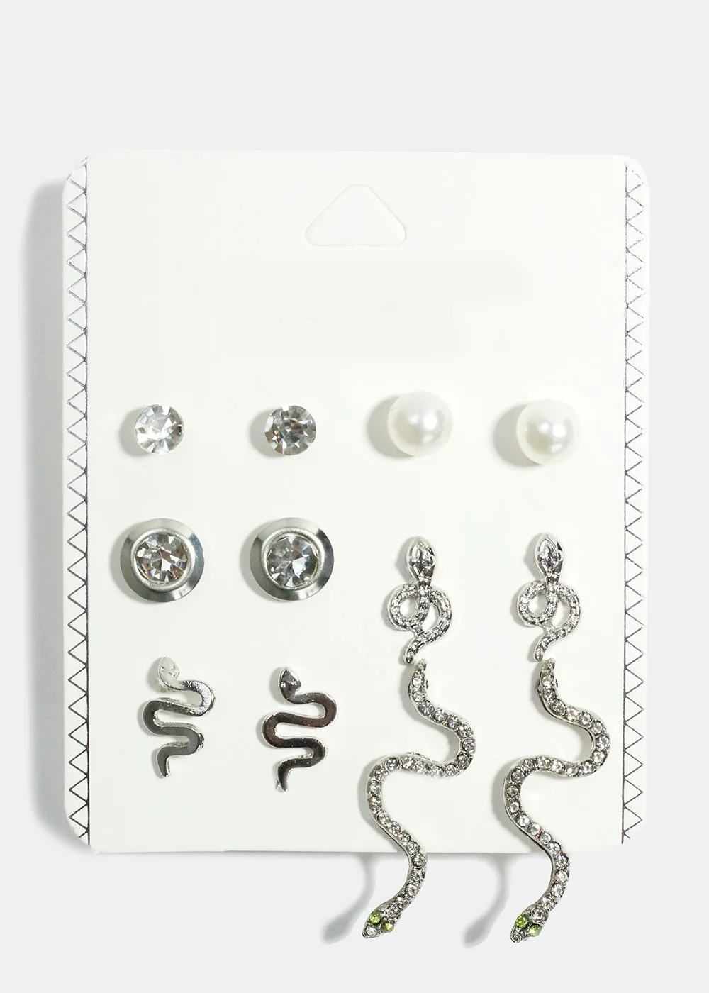 6-Pair Rhinestone & Snake Stud Earrings