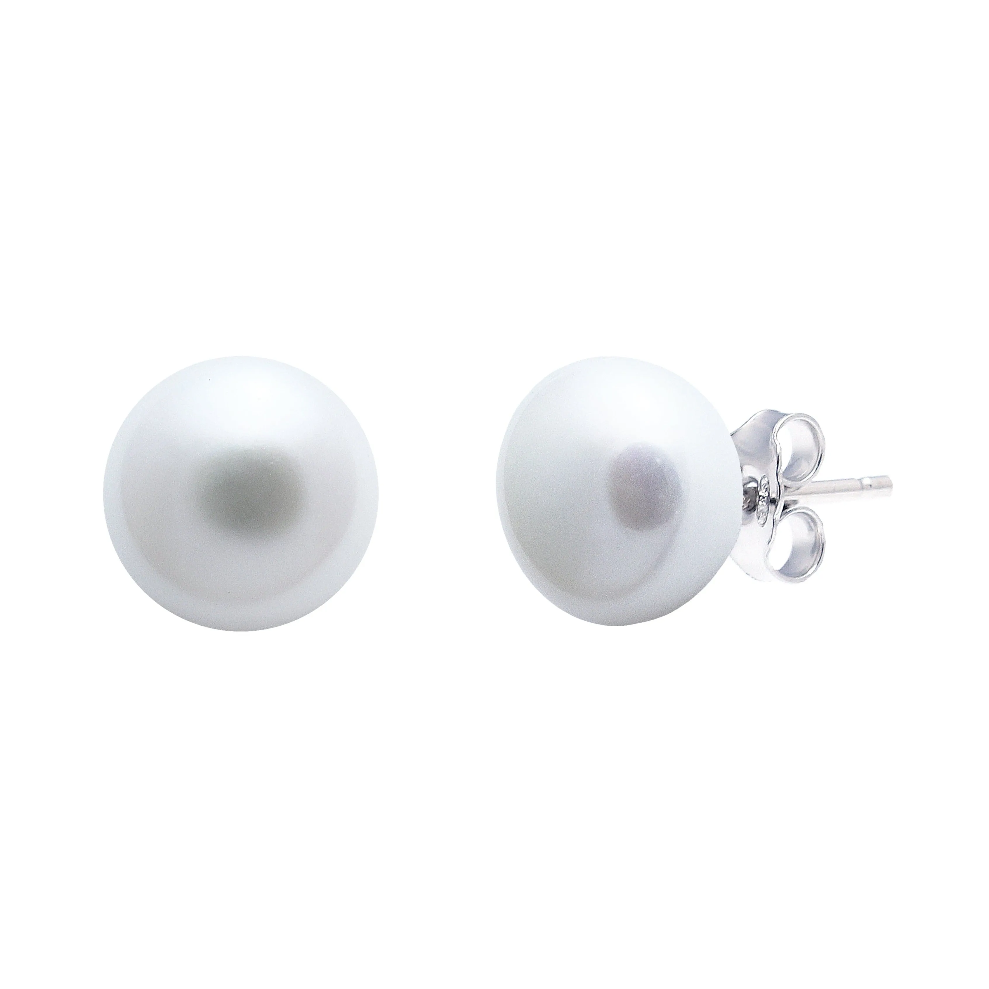 8-8.5mm White Button Freshwater Pearl Sterling Silver Stud Earrings