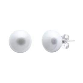 8-8.5mm White Button Freshwater Pearl Sterling Silver Stud Earrings