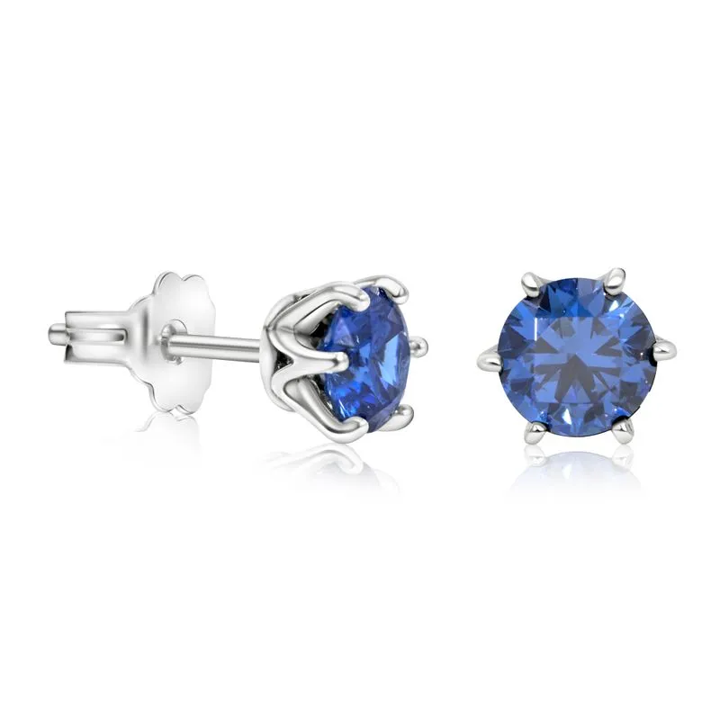 925 Silver Studs, Dark Blue CZ - 5mm Round, Handmade Gift