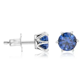 925 Silver Studs, Dark Blue CZ - 5mm Round, Handmade Gift