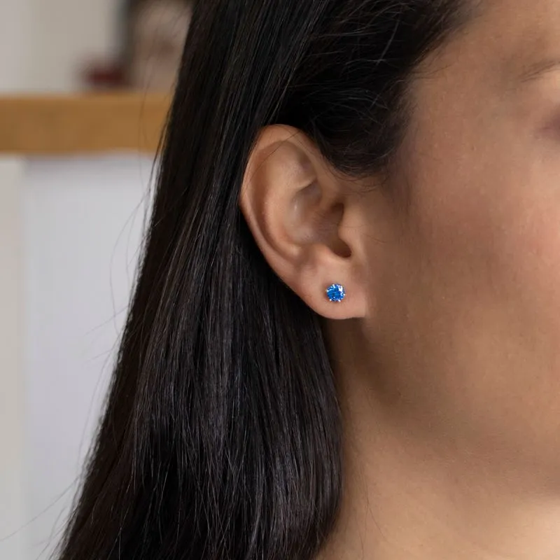 925 Silver Studs, Dark Blue CZ - 5mm Round, Handmade Gift