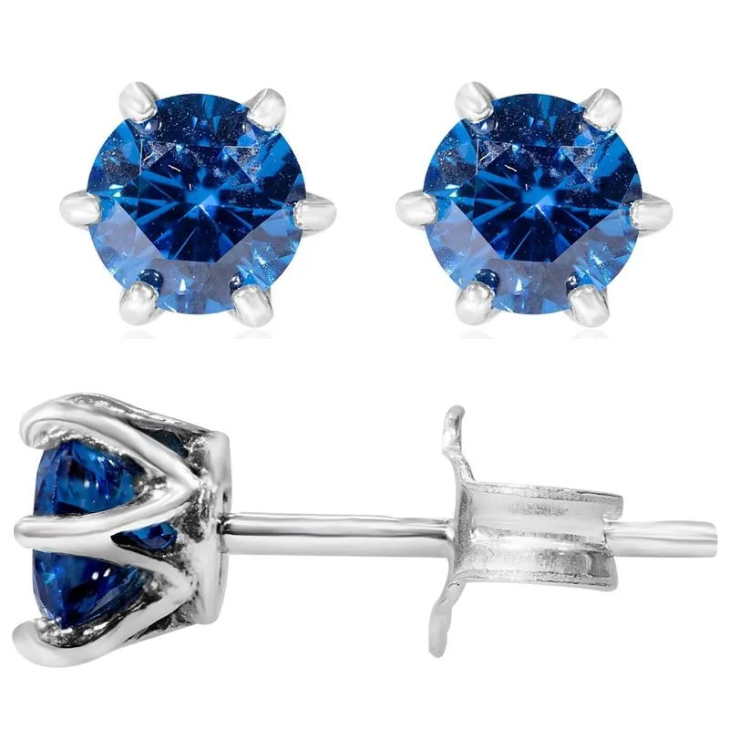 925 Silver Studs, Dark Blue CZ - 5mm Round, Handmade Gift