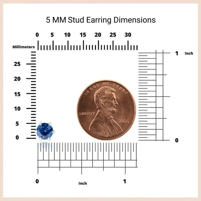 925 Silver Studs, Dark Blue CZ - 5mm Round, Handmade Gift
