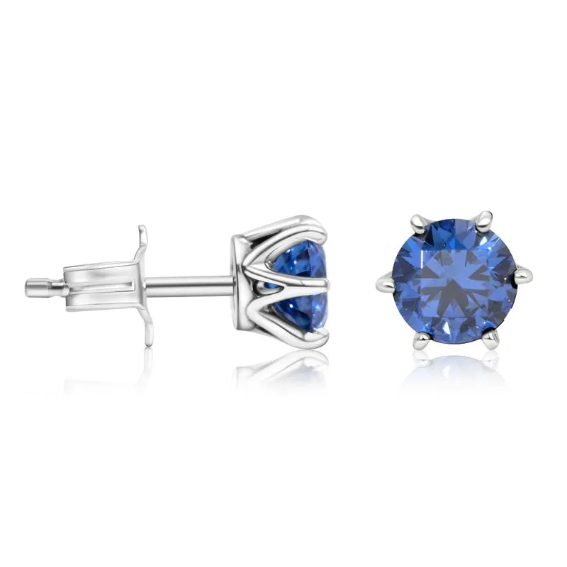 925 Silver Studs, Dark Blue CZ - 5mm Round, Handmade Gift
