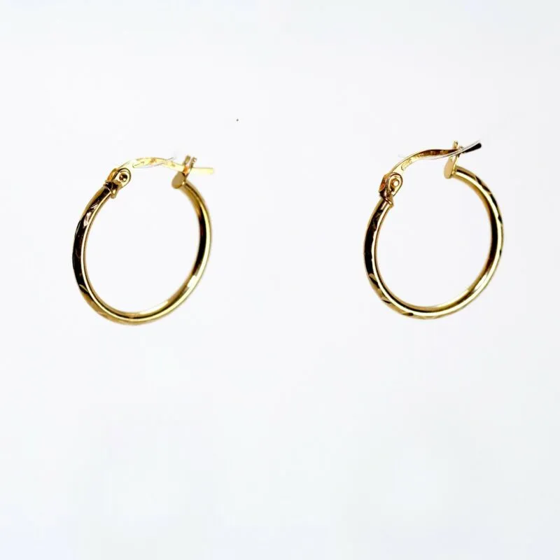 9ct Yellow Gold Patterned Hoop Earrings LJ9571