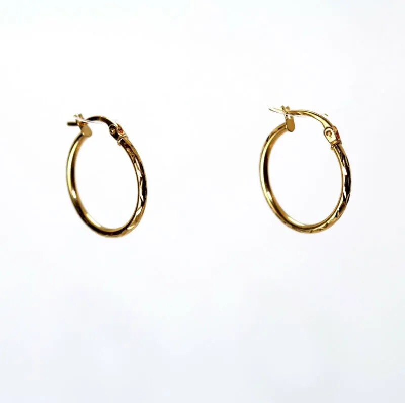 9ct Yellow Gold Patterned Hoop Earrings LJ9571
