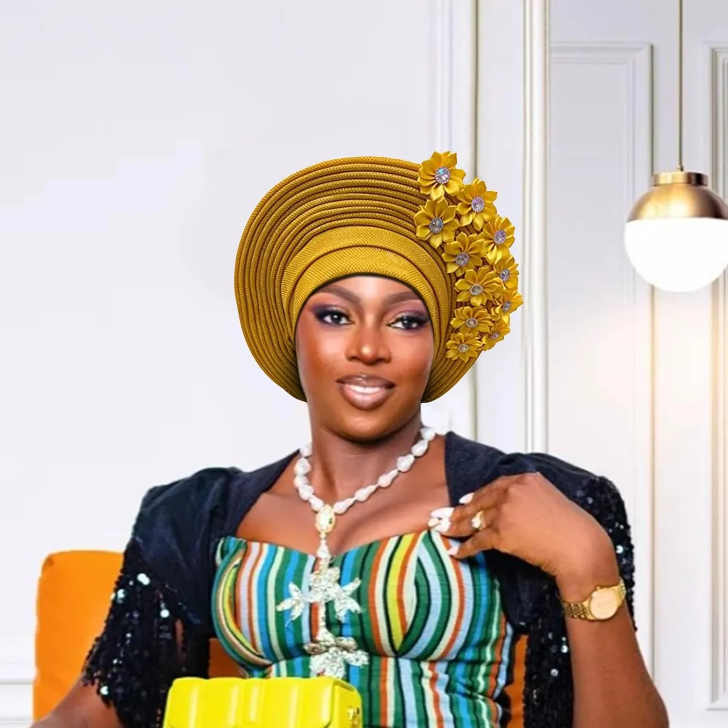 African Head Tie of Nigeria Headwraps Hat Turban Wedding Party Handmade Elegant Hair Wear Cap for Women
