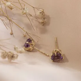 Amethyst 14K Gold Plated Studs - 7mm, Handmade Birthday Gift