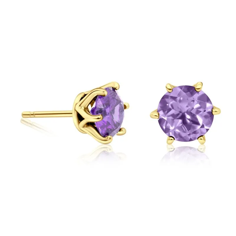 Amethyst 14K Gold Plated Studs - 7mm, Handmade Birthday Gift