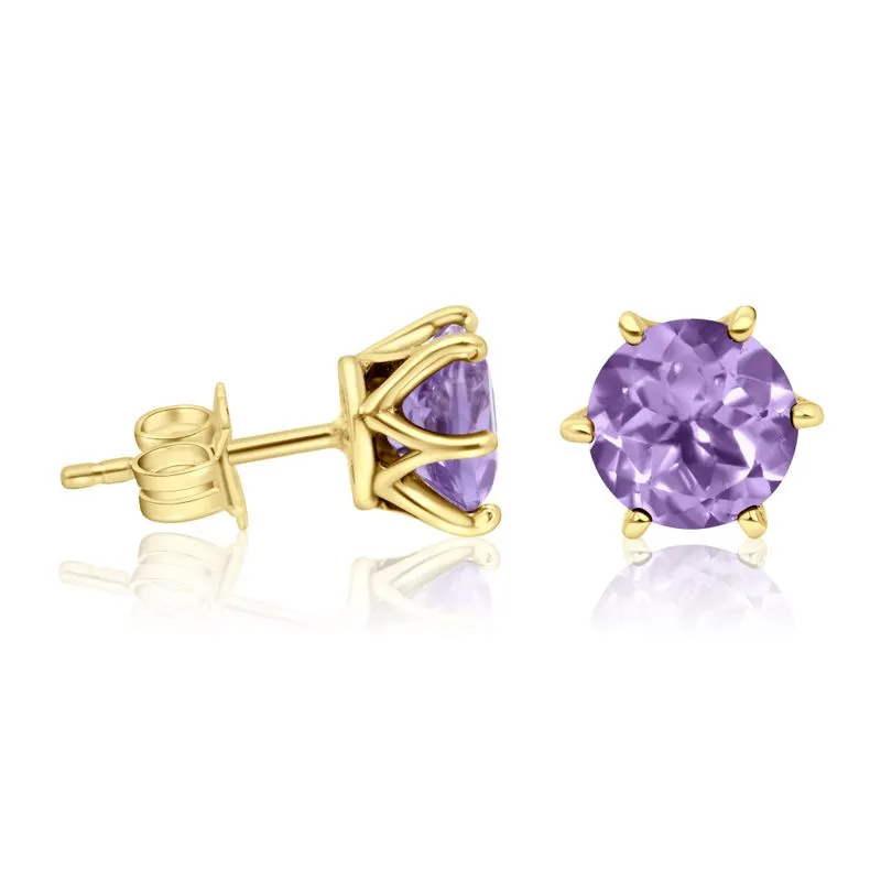 Amethyst 14K Gold Plated Studs - 7mm, Handmade Birthday Gift