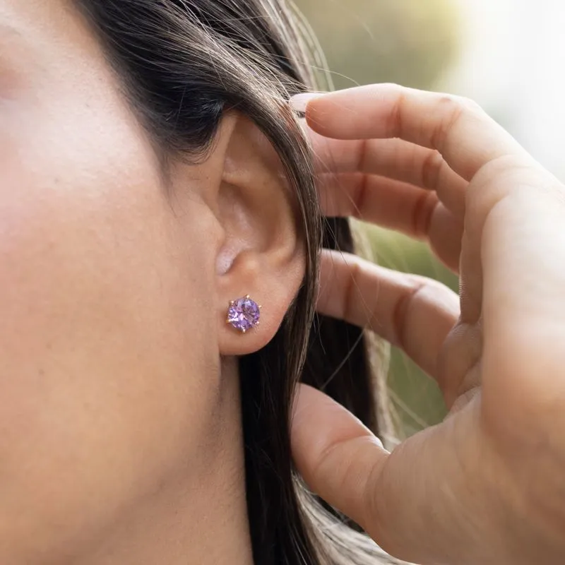Amethyst 14K Gold Plated Studs - 7mm, Handmade Birthday Gift