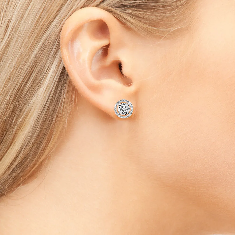 Ariel 18k White Gold Plated CZ Halo Stud Earrings and Necklace Jewelry Set