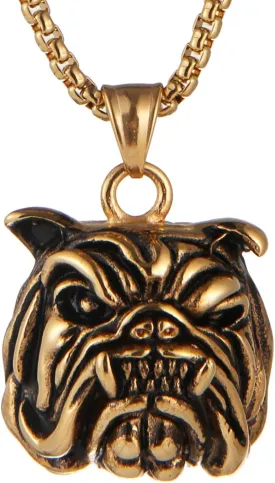 AsAlways Fierce expression pet pendant gift gold-plated stainless steel bulldog head necklace 22 2 inch chain