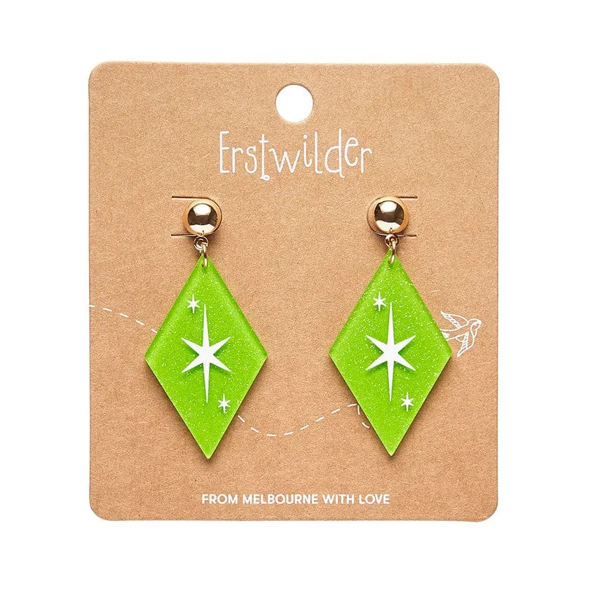 Atomic Diamond Drop Earrings - Green