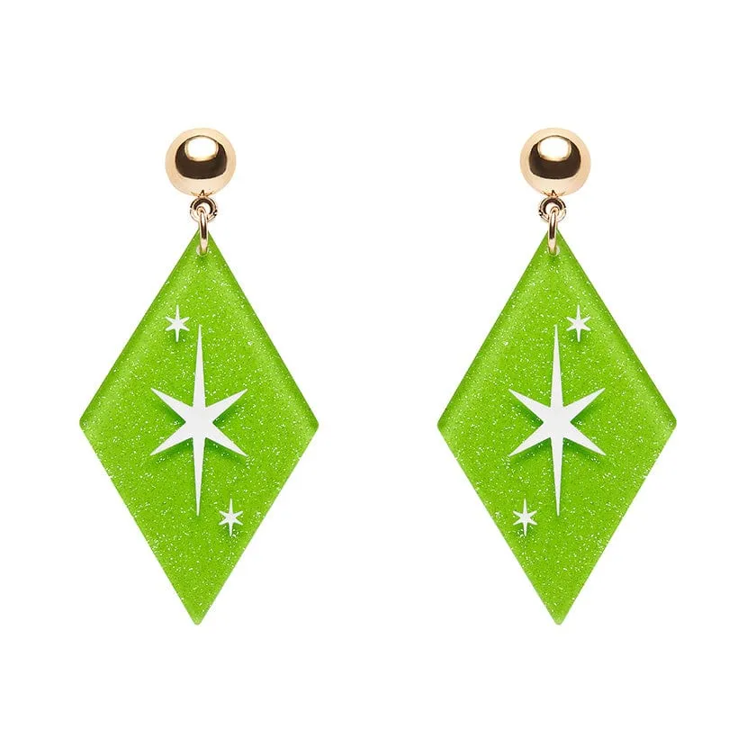 Atomic Diamond Drop Earrings - Green