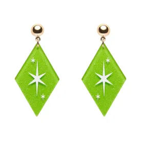 Atomic Diamond Drop Earrings - Green