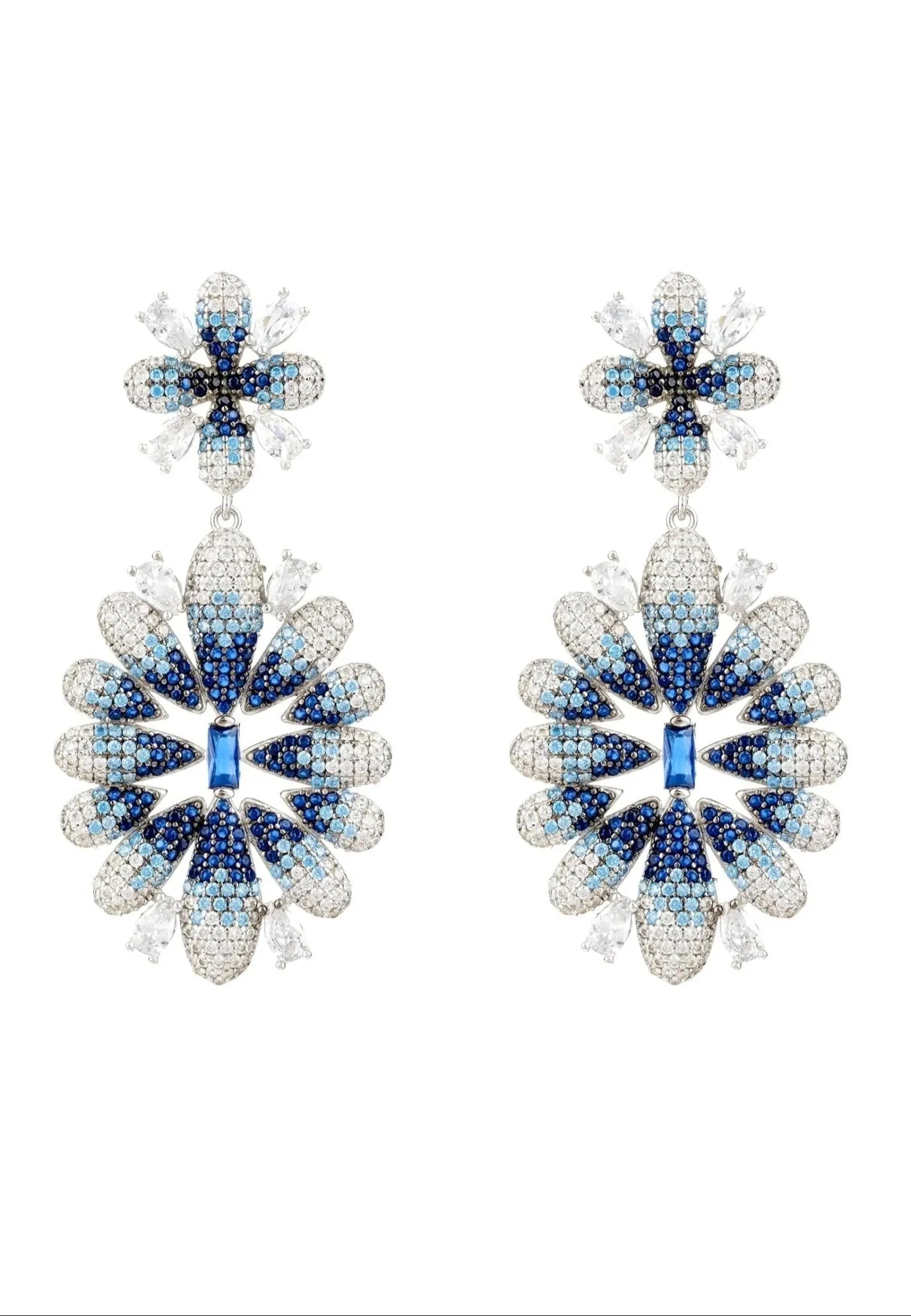 Babylon Ice Blue Gradient Flower Drop Earrings Silver