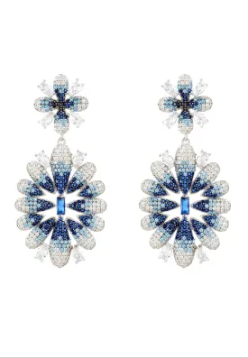 Babylon Ice Blue Gradient Flower Drop Earrings Silver