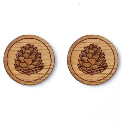 Bamboo Stud Earrings - Pine Cones (Final Sale)