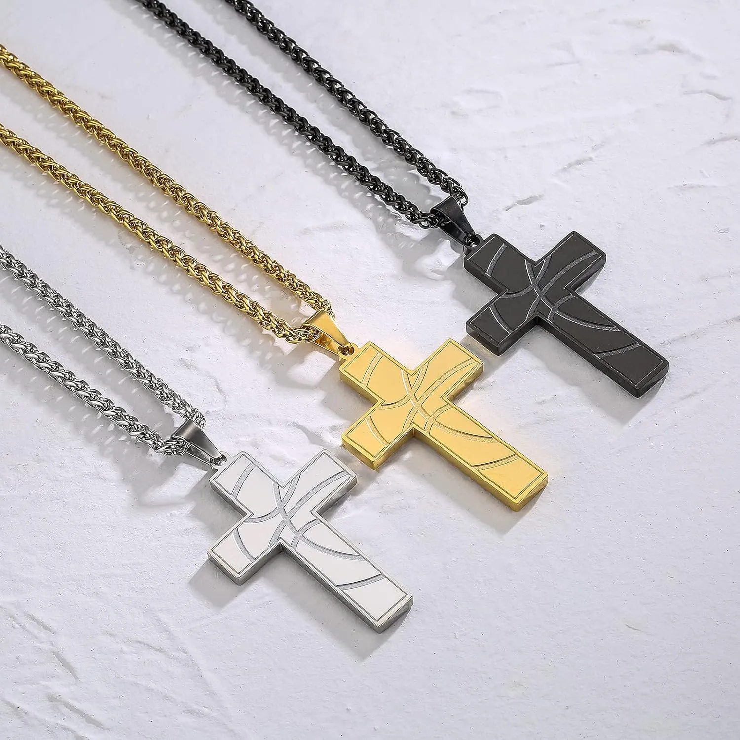 Basketball Cross Necklace for Boys Men, Stainless Steel Bible Verse Pendant Chain, Christian Religious Jewelry Gifts for Son Teen Boys