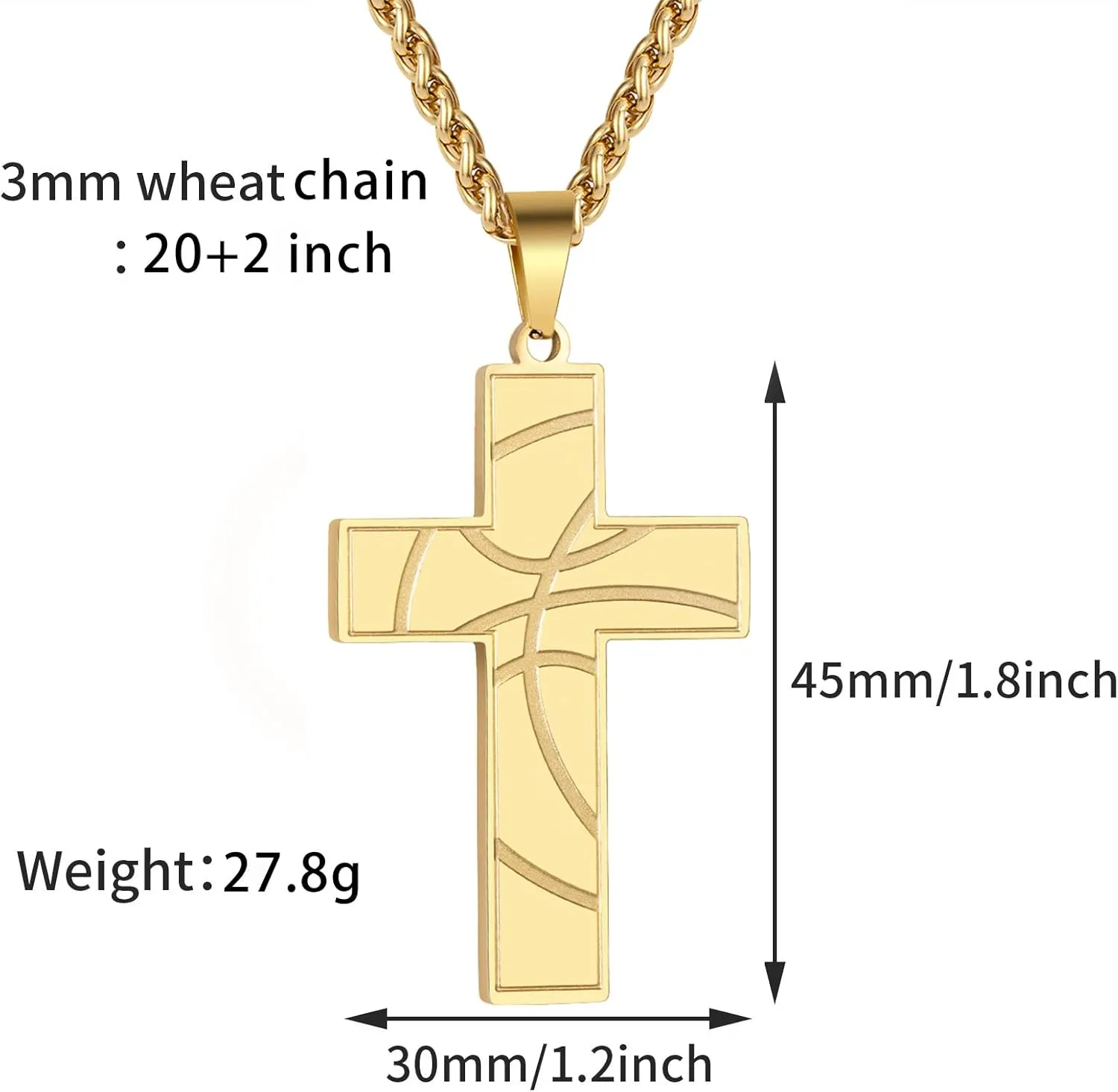 Basketball Cross Necklace for Boys Men, Stainless Steel Bible Verse Pendant Chain, Christian Religious Jewelry Gifts for Son Teen Boys