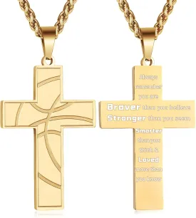 Basketball Cross Necklace for Boys Men, Stainless Steel Bible Verse Pendant Chain, Christian Religious Jewelry Gifts for Son Teen Boys