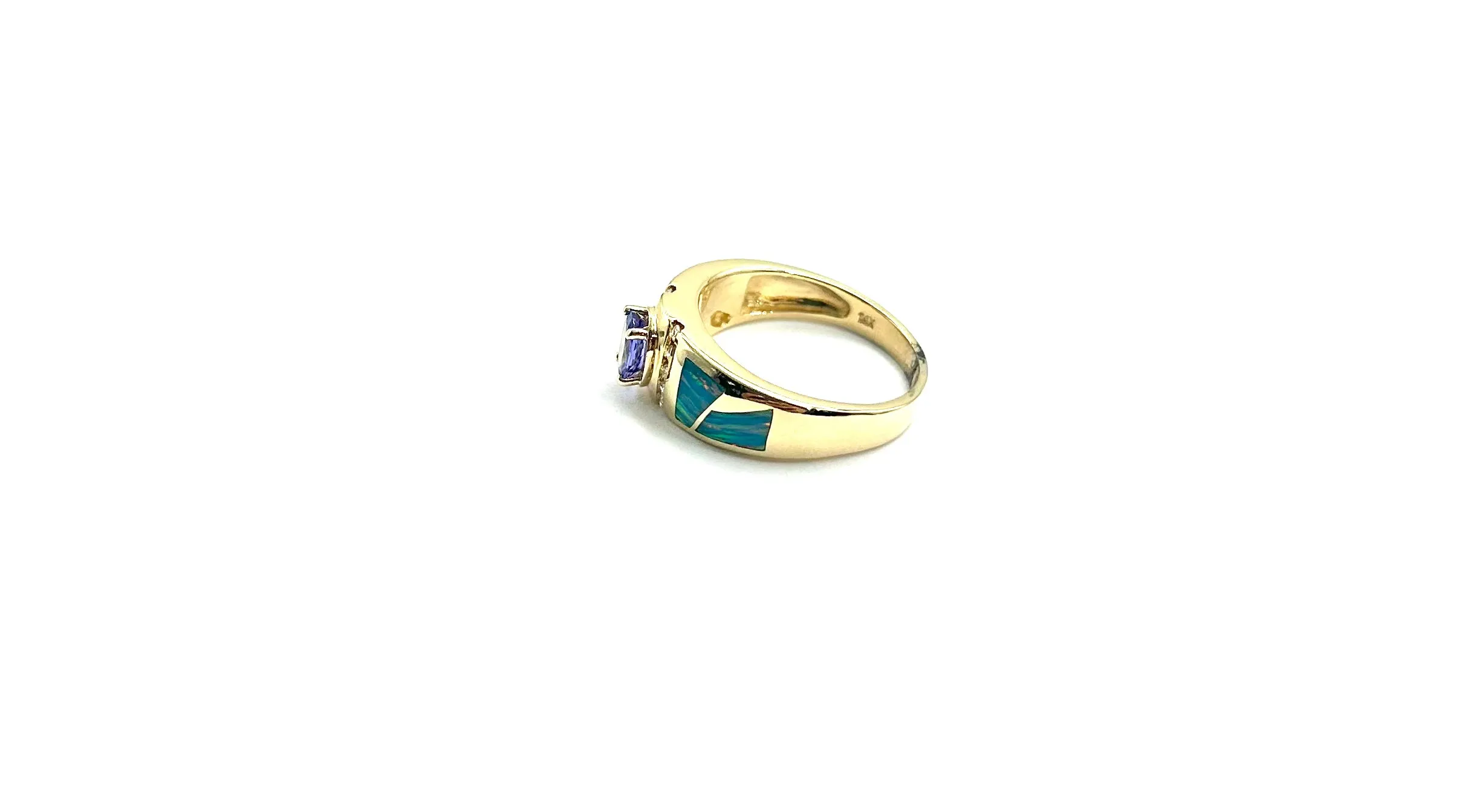 Beautiful Blue Opal and Tanzanite Ring