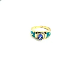 Beautiful Blue Opal and Tanzanite Ring