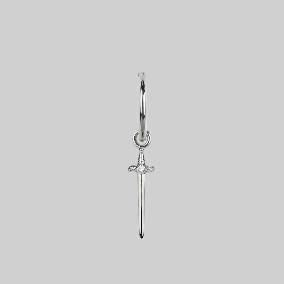 BETRAYAL. Cubic Zirconia Dagger Hoop Earrings - Silver