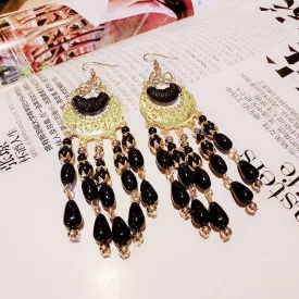 Elegant Black and Gold Chandelier Statement Earrings – Glamorous Evening Jewelry