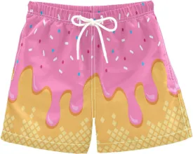 Boccsty Pink Strawberry Ice Cream Boys Swim Trunks Baby Kids Swimwear Summer Toddler Beach Board Shorts 2T-XL