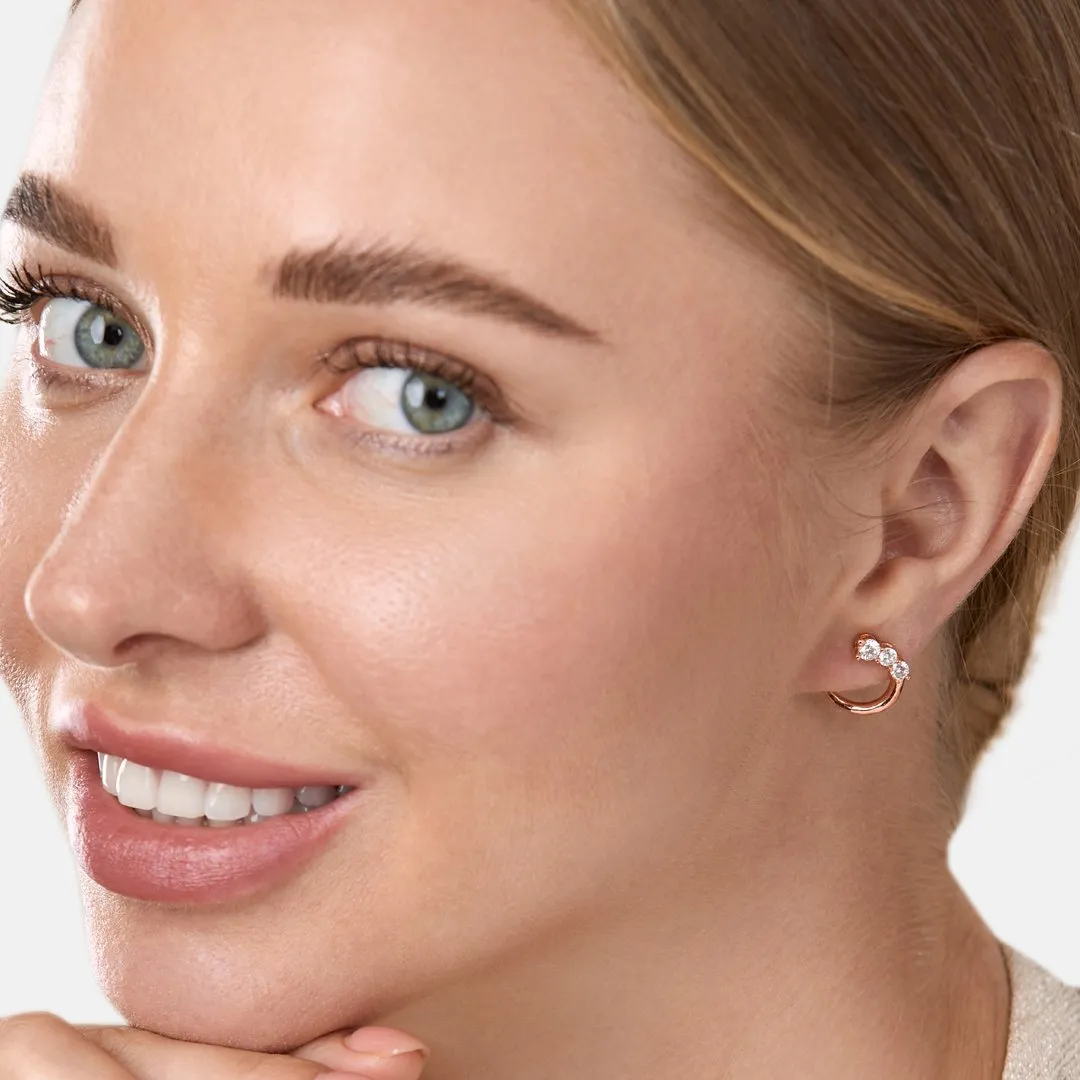 Brass 18k Rose Gold Front To Back Graduating Stud Earring Pair For Women
