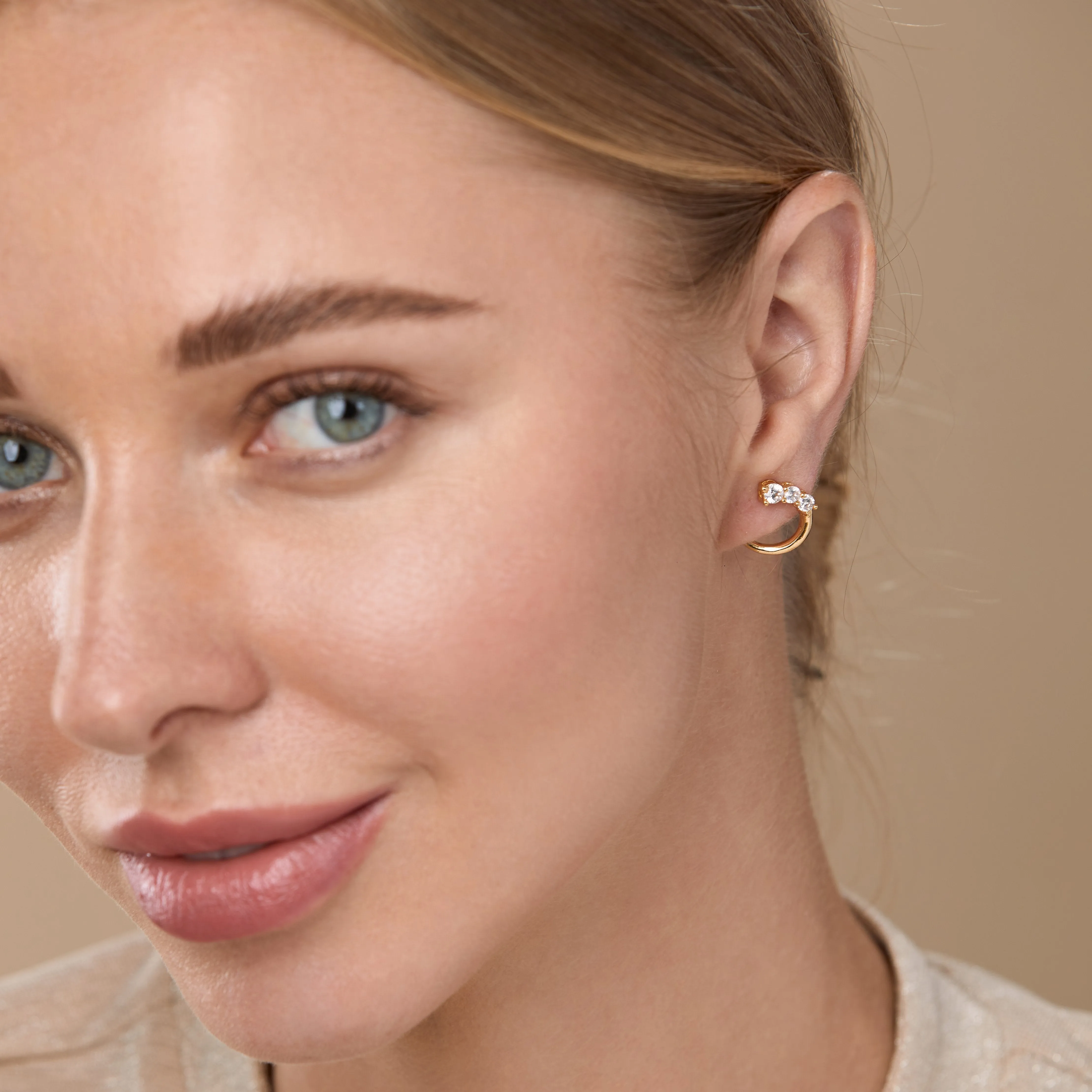 Brass 18k Rose Gold Front To Back Graduating Stud Earring Pair For Women