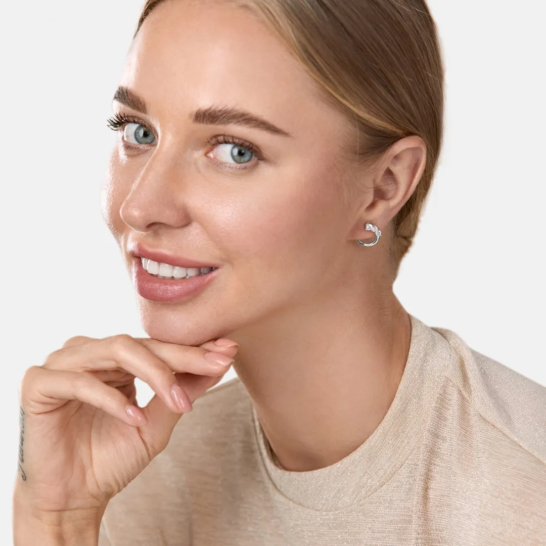 Brass 18k Rose Gold Front To Back Graduating Stud Earring Pair For Women
