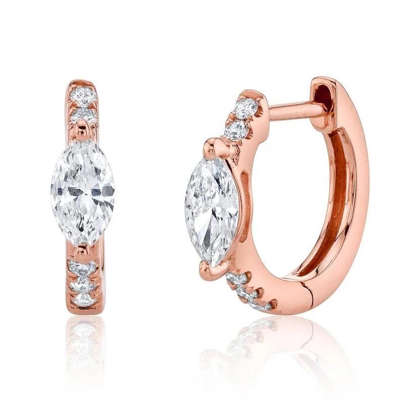Brass 18k Rose Gold Marquise Huggie Earring Pair For Women