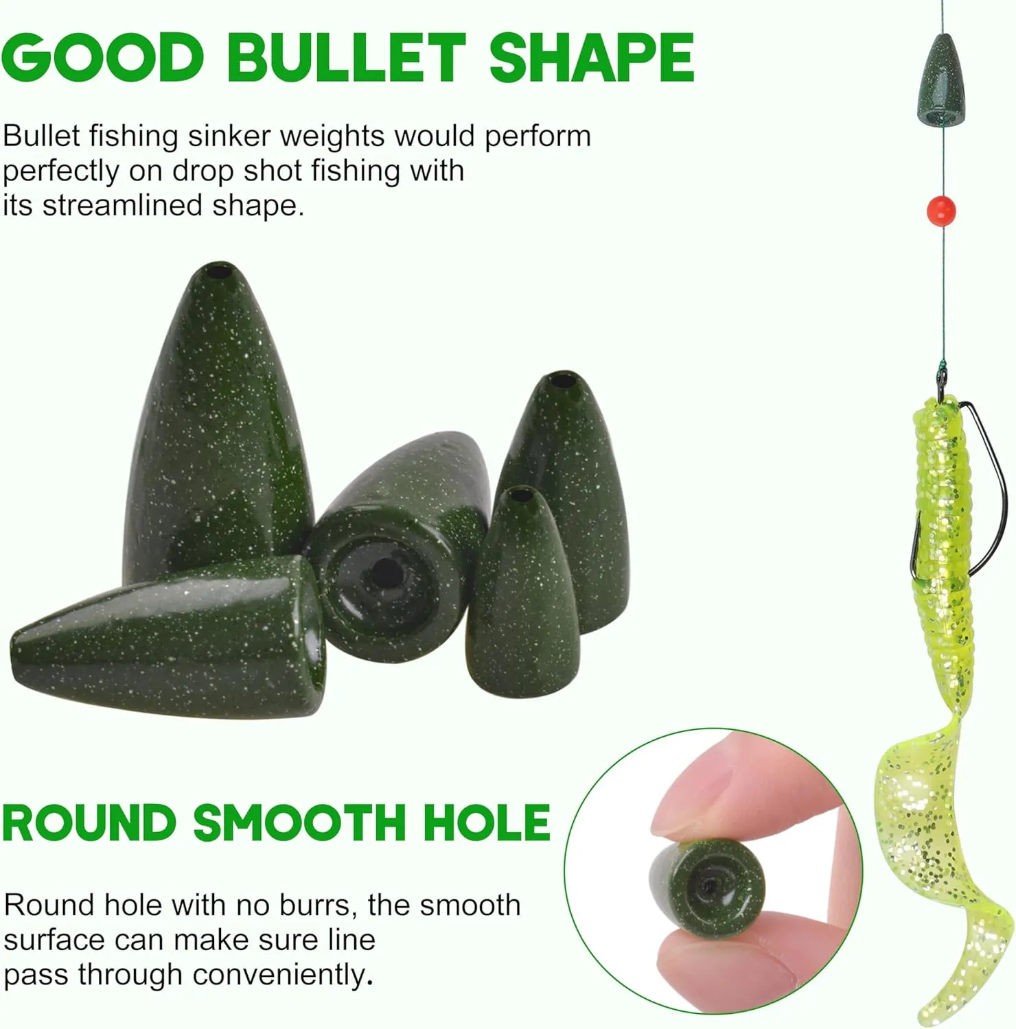 Bullet Fishing Sinker Weights, 40pcs Fishing Worm Weights Slip Sinkers Painted Sliding Fishing Weights for Bass Fishing Texas Rigs Saltwater Freshwater Tackle
