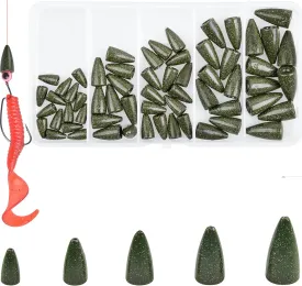 Bullet Fishing Sinkers Bass Fishing Weights Kit, 60pcs Worm Fishing Slip Weights Painted Pitching Flipping Weight Worm Weights for Bass Fishing Texas Rig Carolina Rig