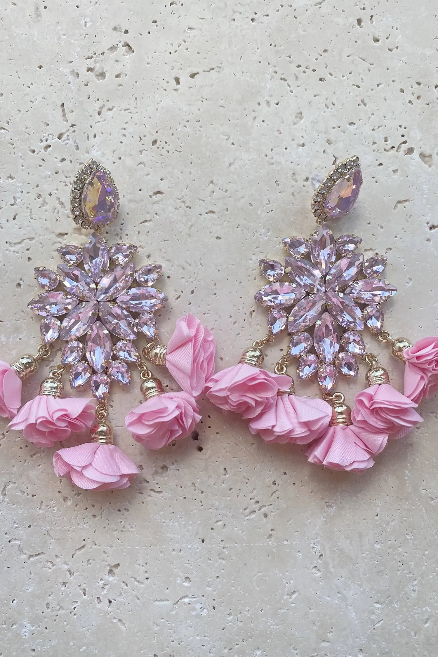 Cecily Pink Flower Drop Earrings