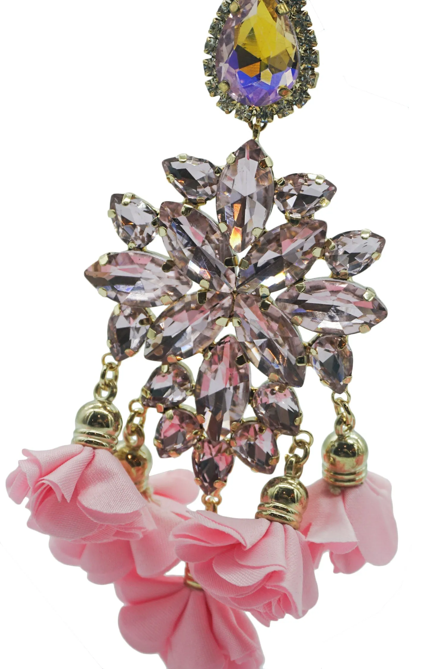 Cecily Pink Flower Drop Earrings
