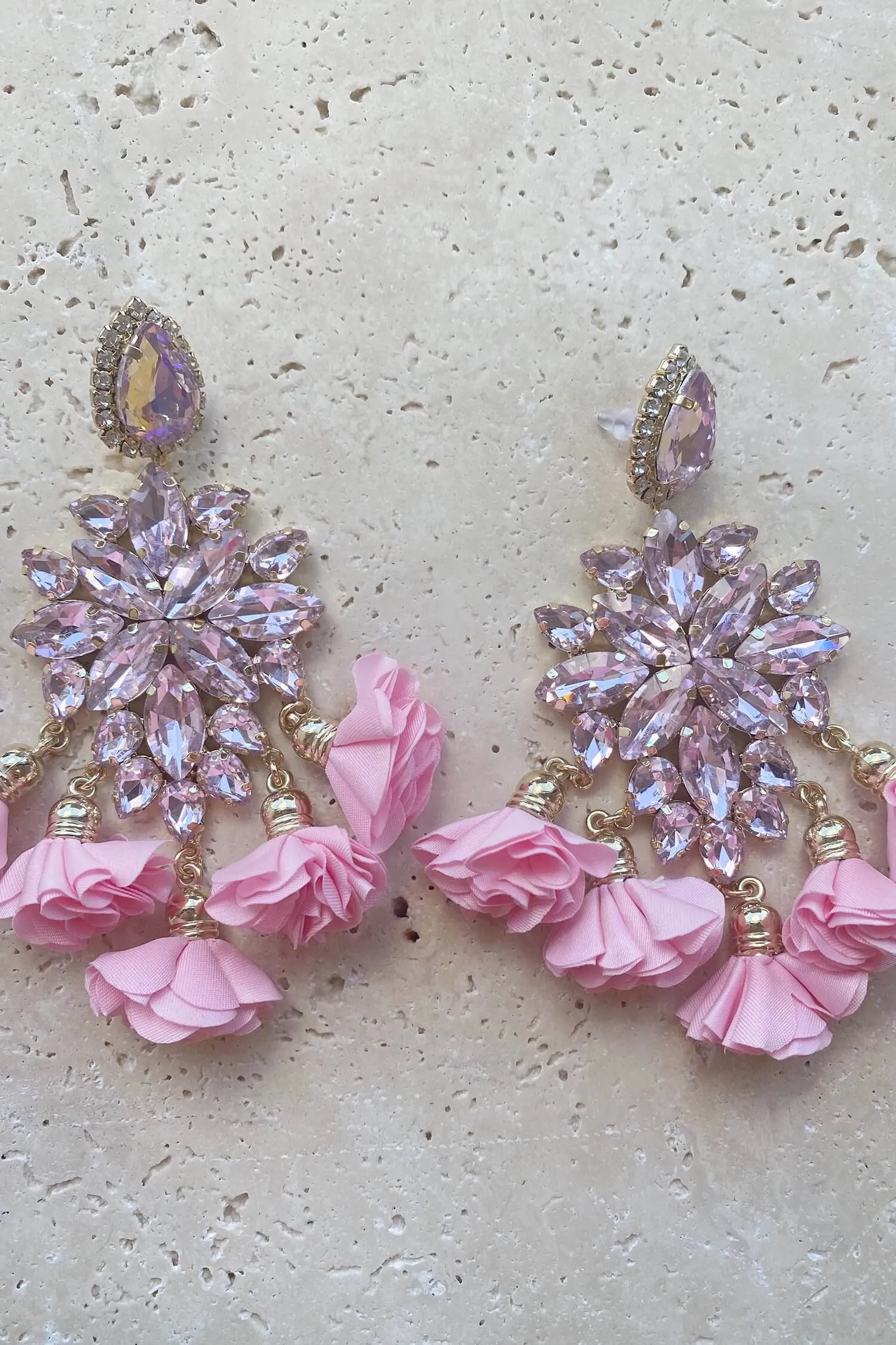 Cecily Pink Flower Drop Earrings