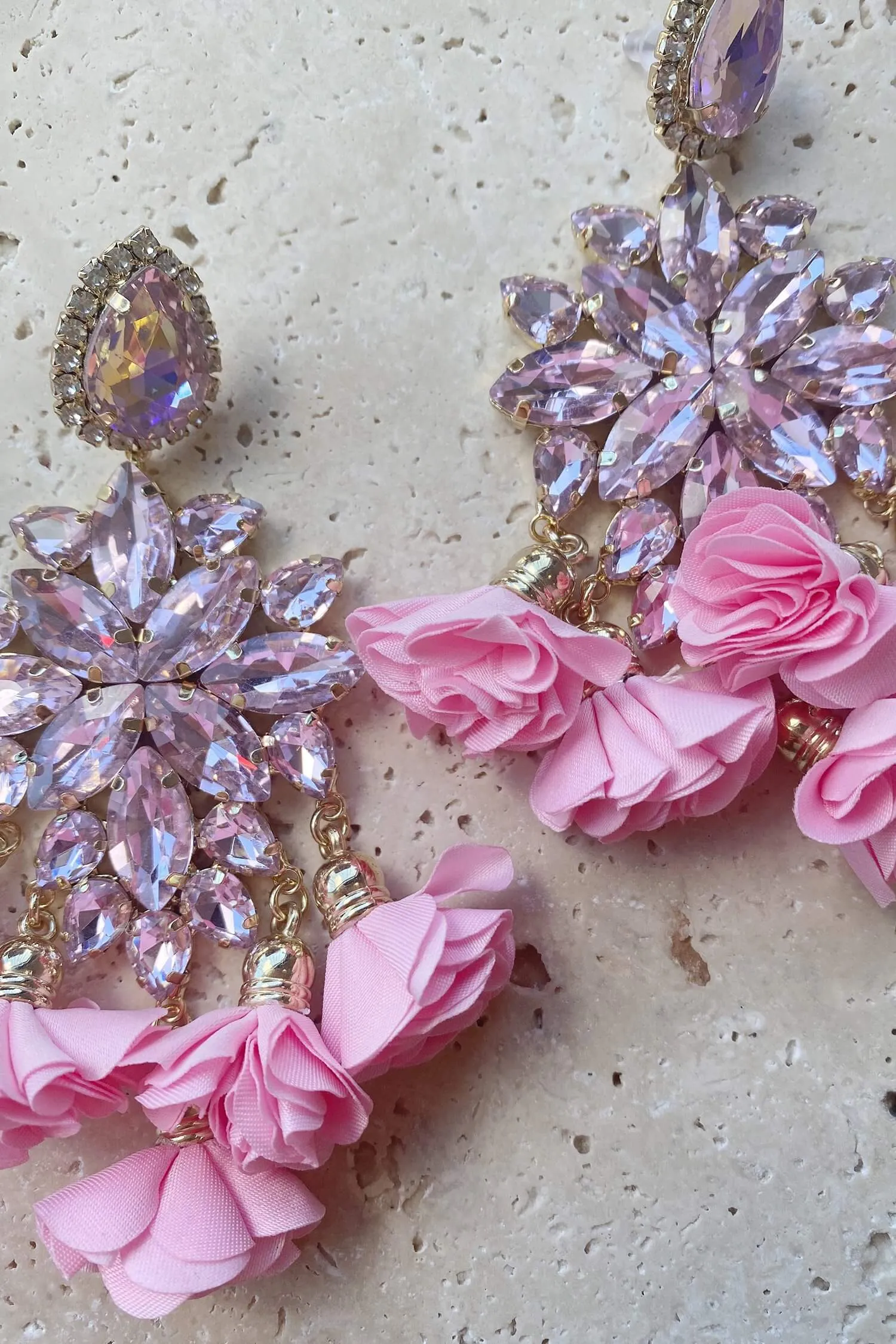 Cecily Pink Flower Drop Earrings