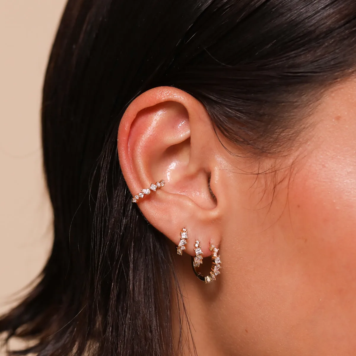 Celestial Crystal Ear Cuff in Gold
