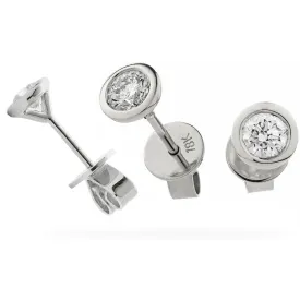 Chastity Round  Brilliant Diamond Rub over Over Setting Solitaire Stud Earrings in 18ct White Gold in 18ct White Gold