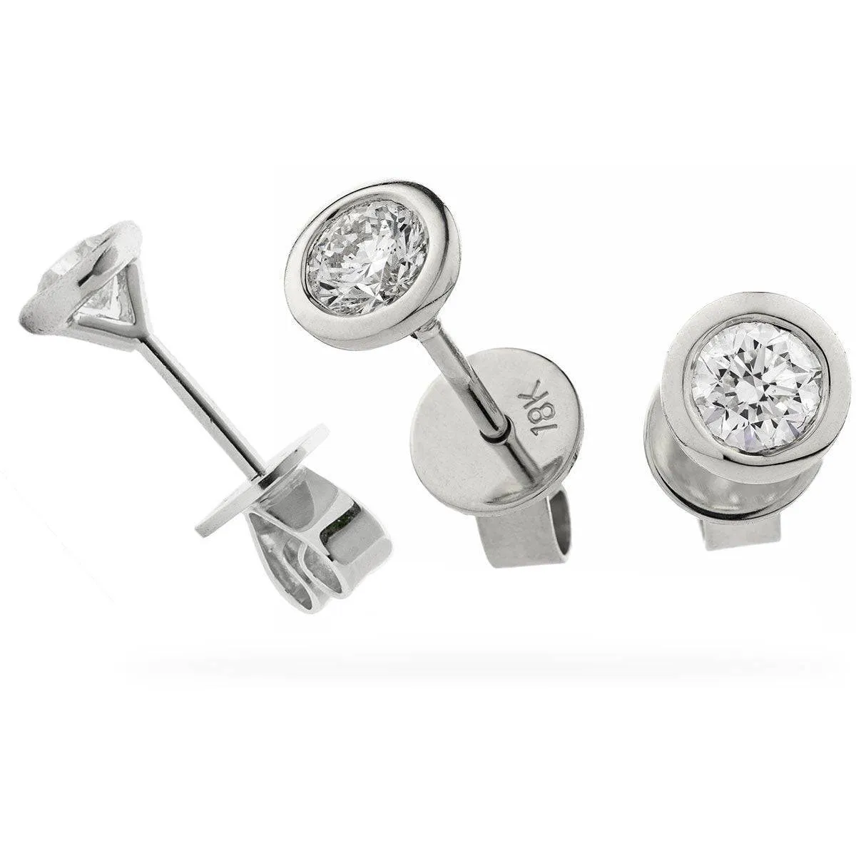 Chastity Round  Brilliant Diamond Rub over Over Setting Solitaire Stud Earrings in 18ct White Gold in 18ct White Gold