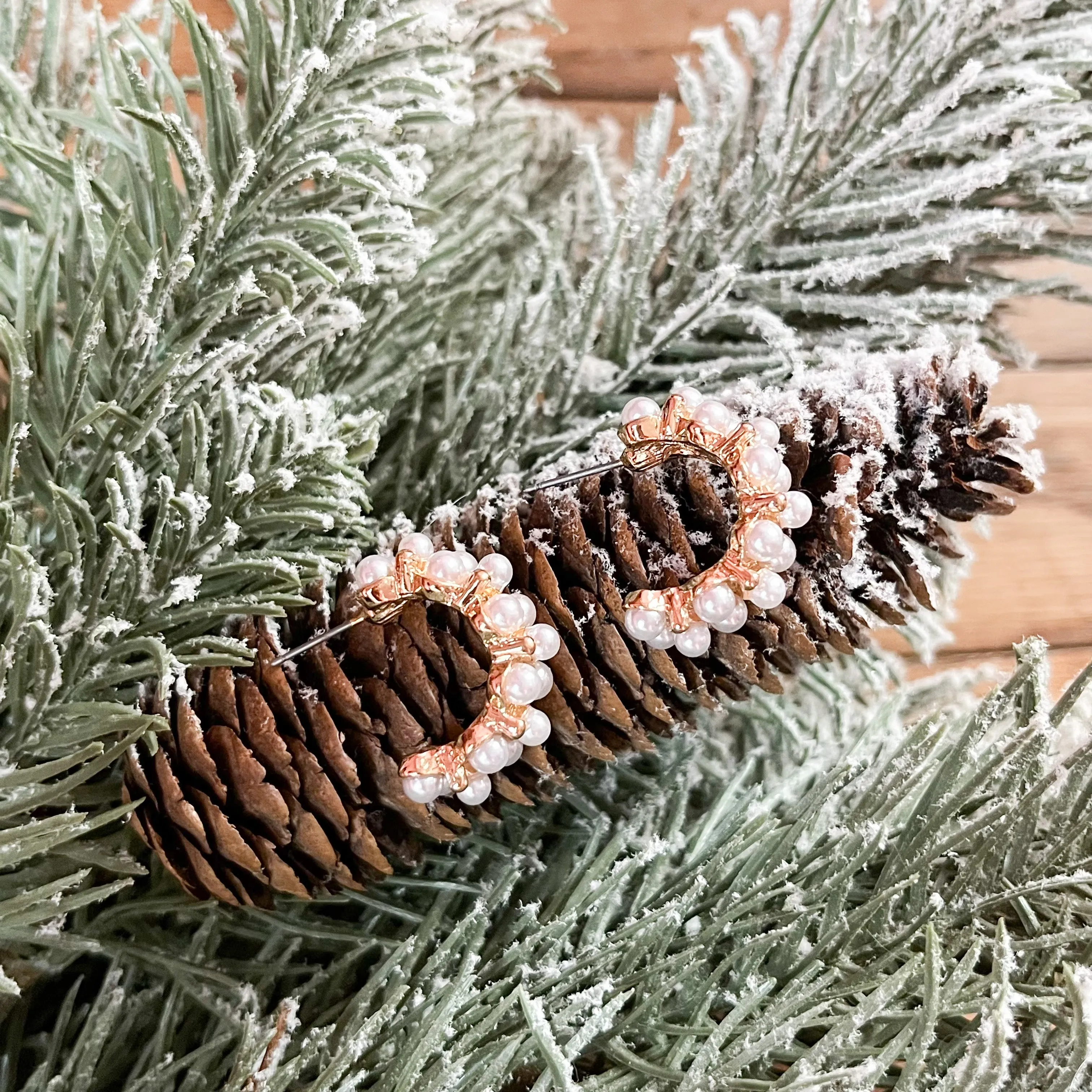 Chunky Pearl and Gold Hoop Earrings