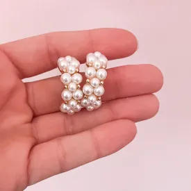 Chunky Pearl and Gold Hoop Earrings