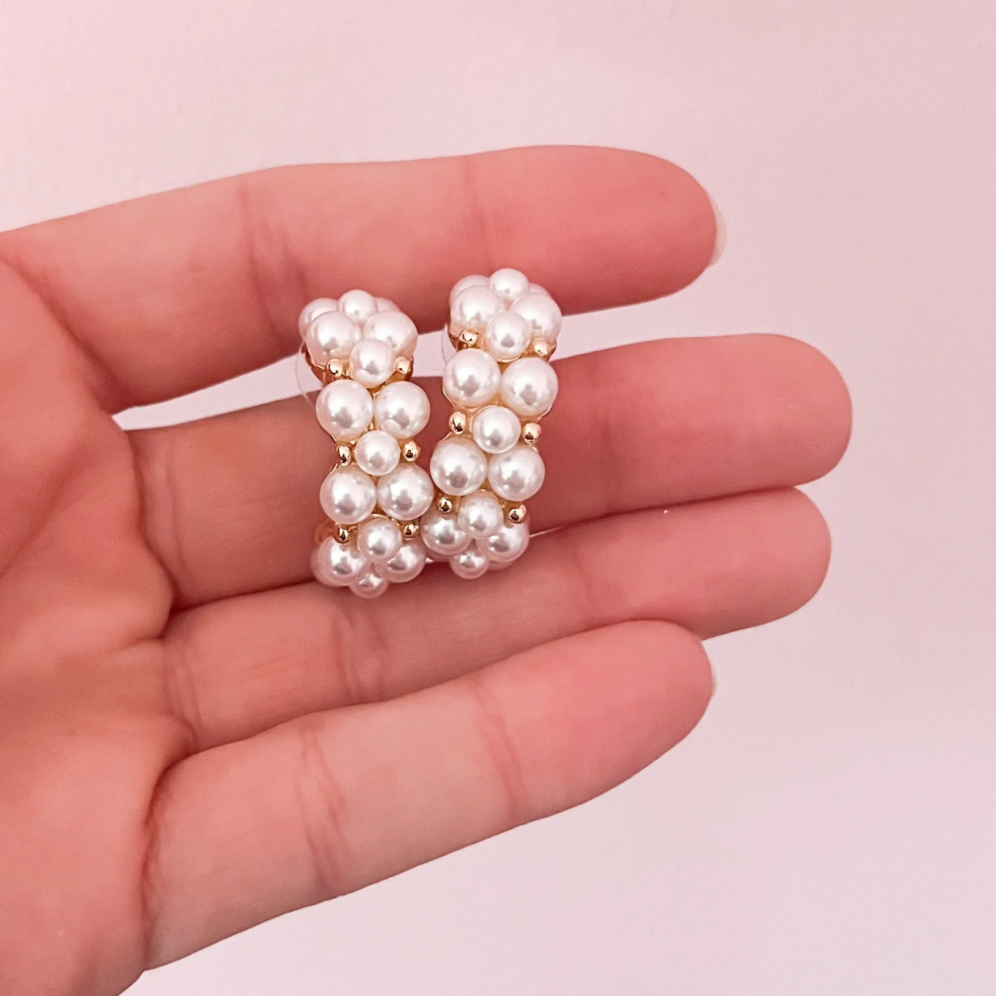 Chunky Pearl and Gold Hoop Earrings